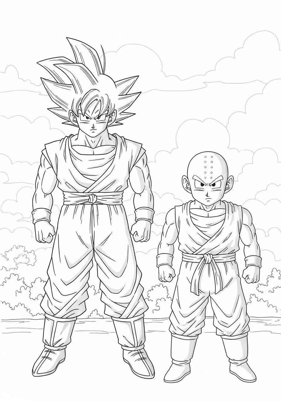 Desenho do Goku e Krilin prontos para imprimir e colorir