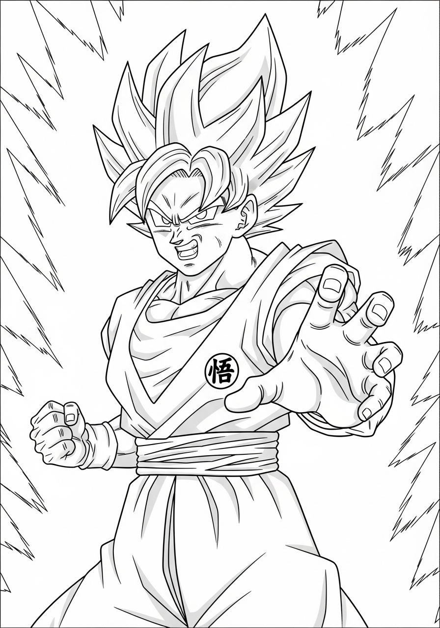 Desenho do Goku em transformação para imprimir e colorir
