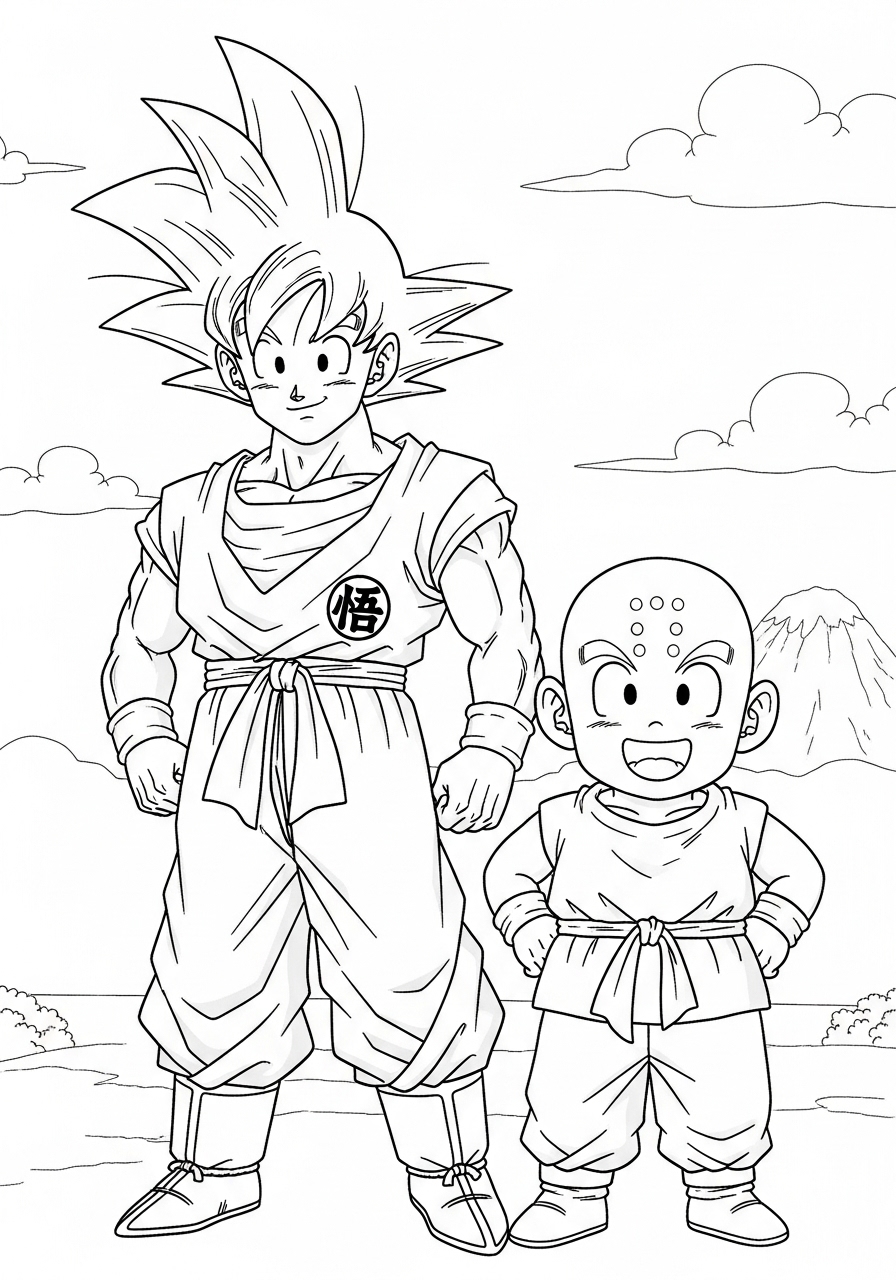 Desenho do Goku e Kuririn para imprimir e colorir
