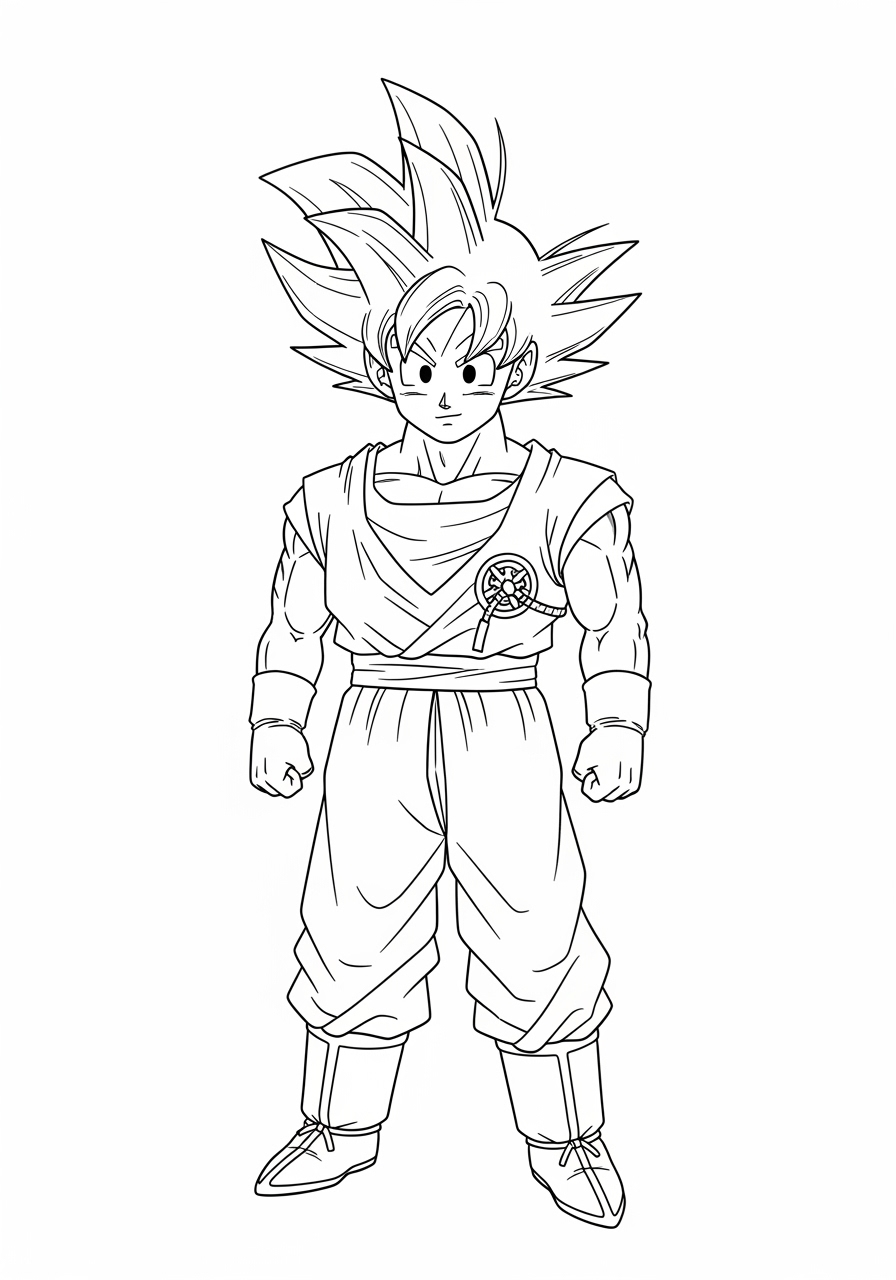Desenho do Goku de pé e pronto para imprimir e colorir