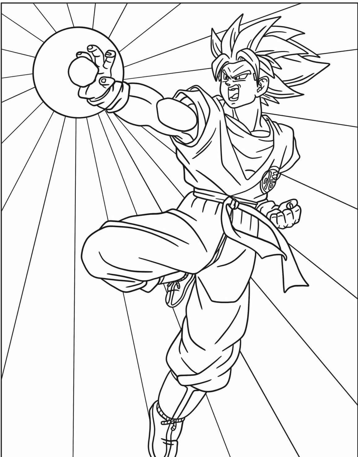 Desenho do Goku lançando uma esfera de energia para colorir