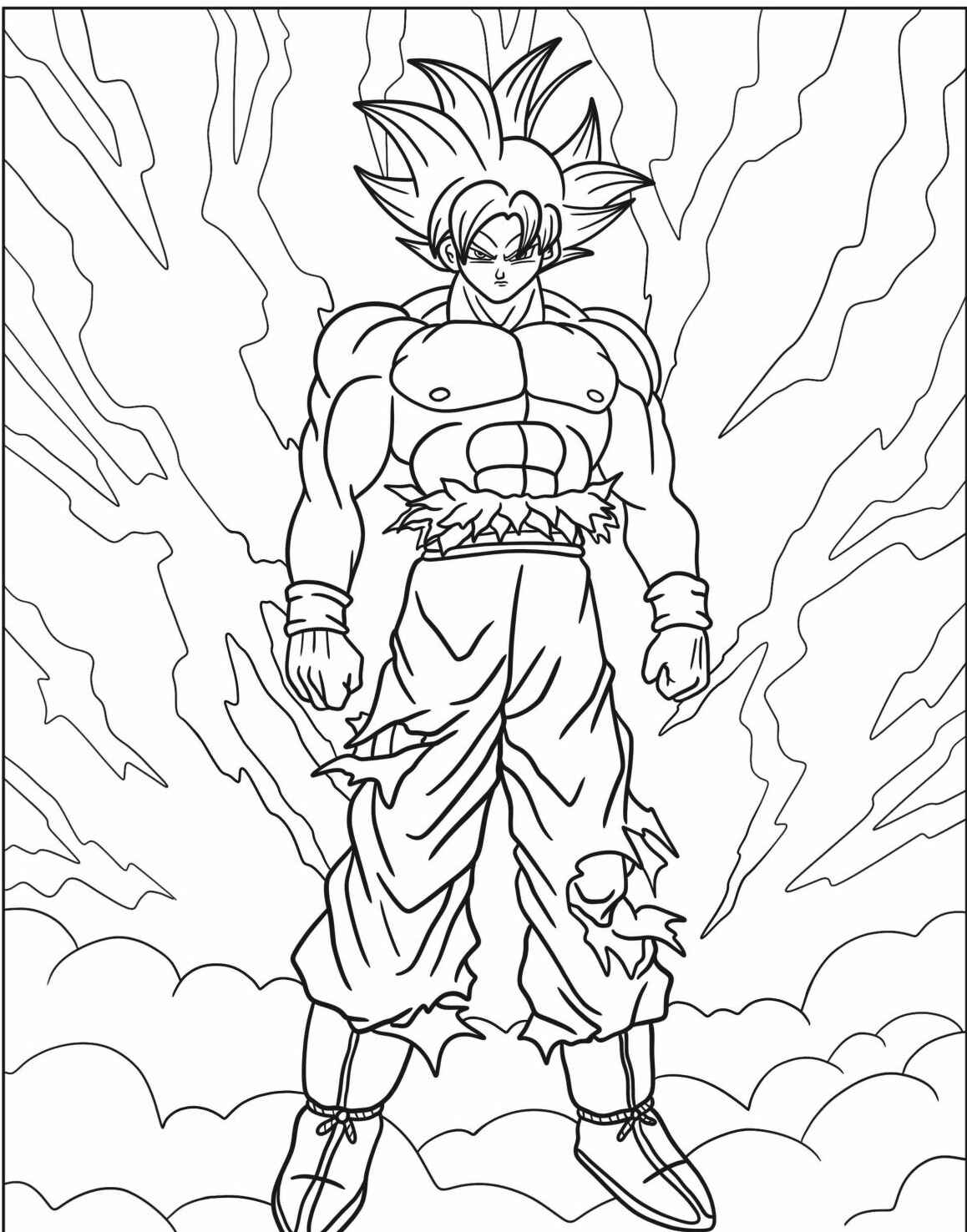 Desenho do Goku em pose de poder para imprimir e colorir
