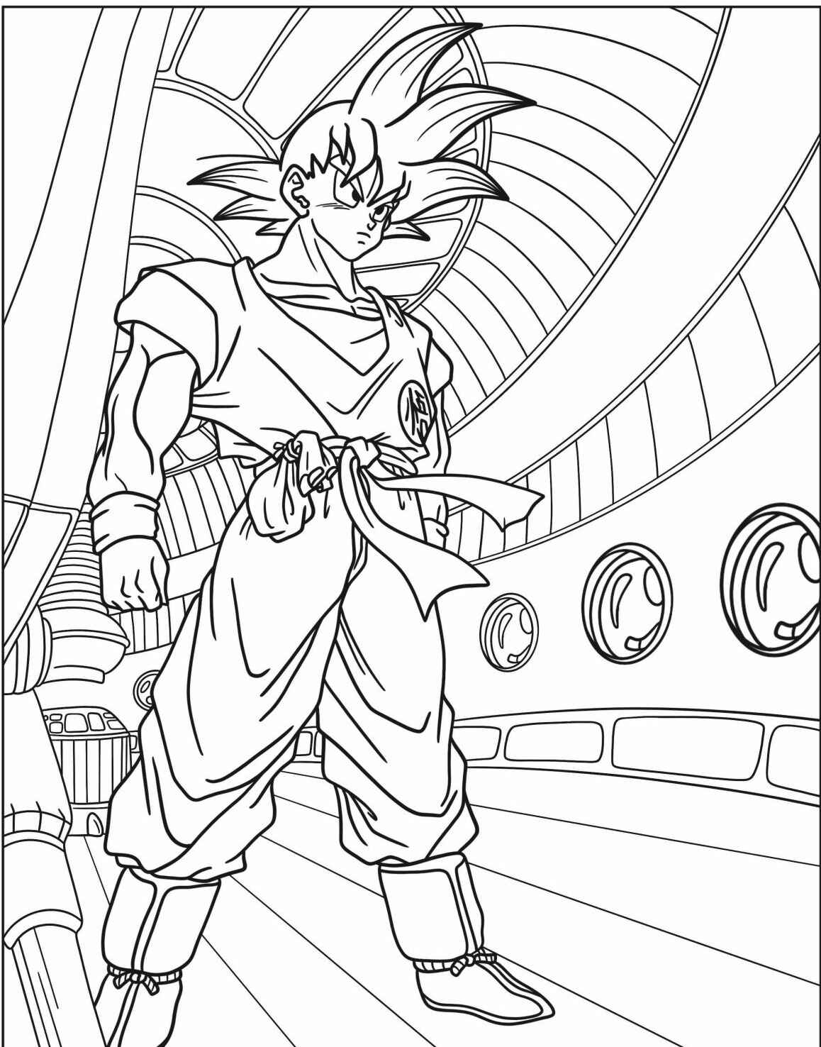 Desenho do Goku em pé dentro de uma nave para imprimir