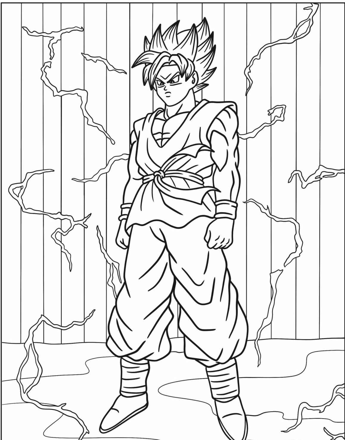 Desenho do Goku em transformação para imprimir e colorir