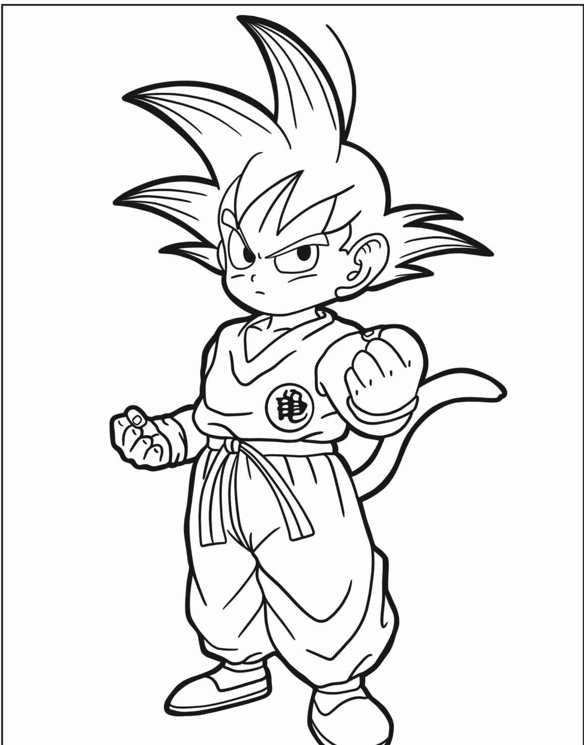 Desenho do Goku com punho fechado para imprimir e colorir