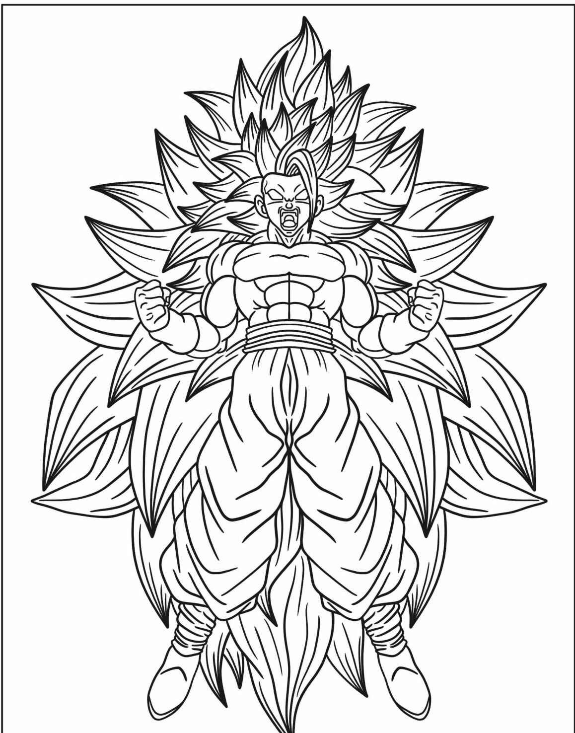 Desenho do Goku em transformação para imprimir e colorir