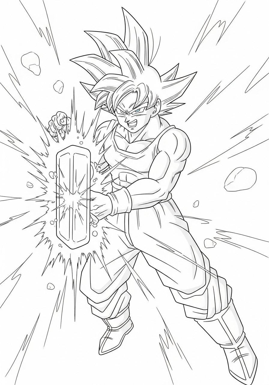 Desenho do Goku lançando um ataque de energia para colorir