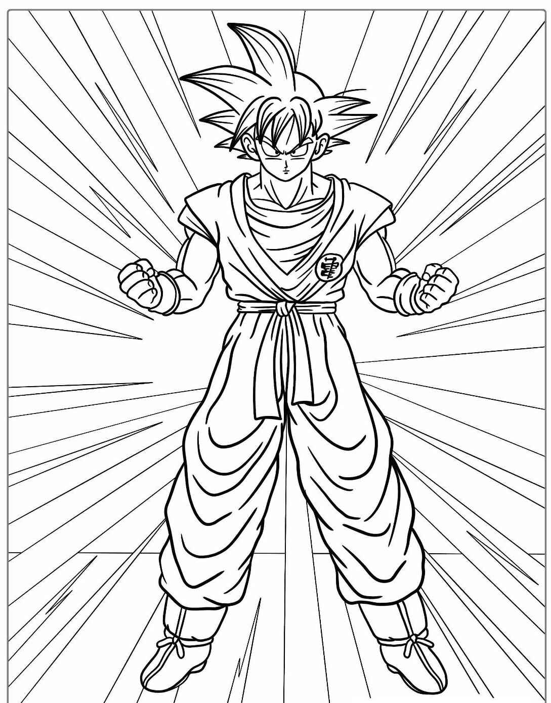 Desenho do Goku em pose de luta para imprimir e colorir