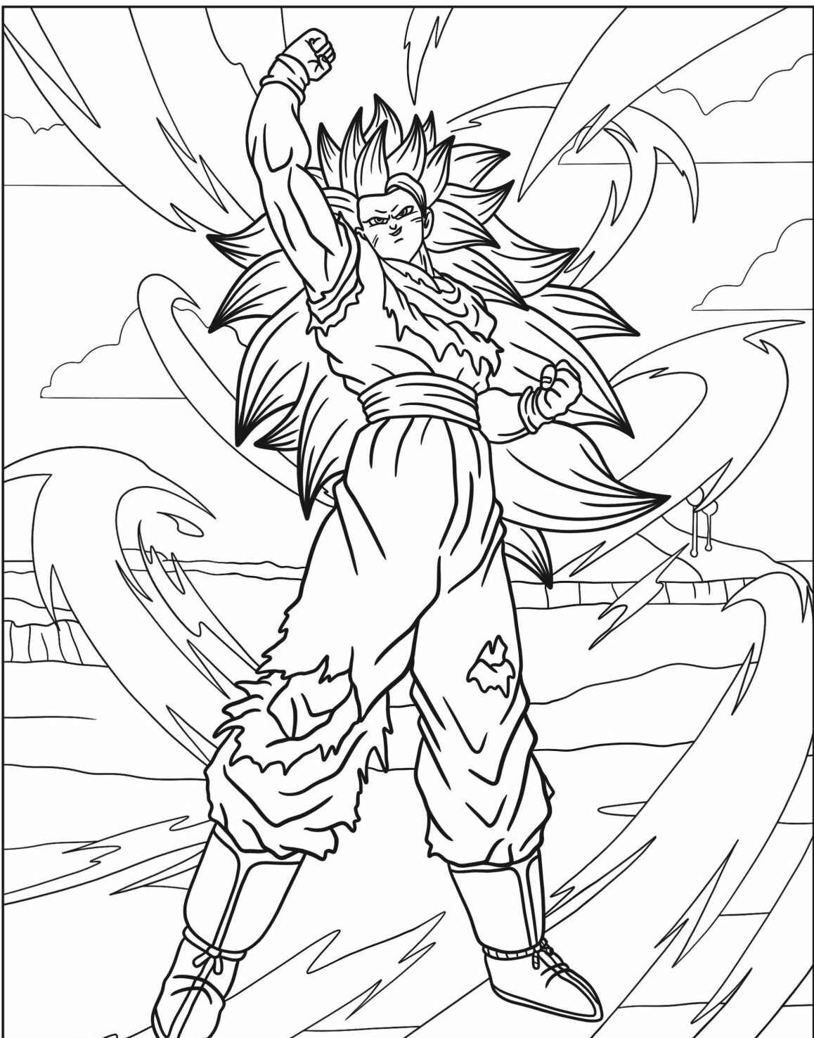 Desenho do Goku com pose de poder para imprimir e colorir