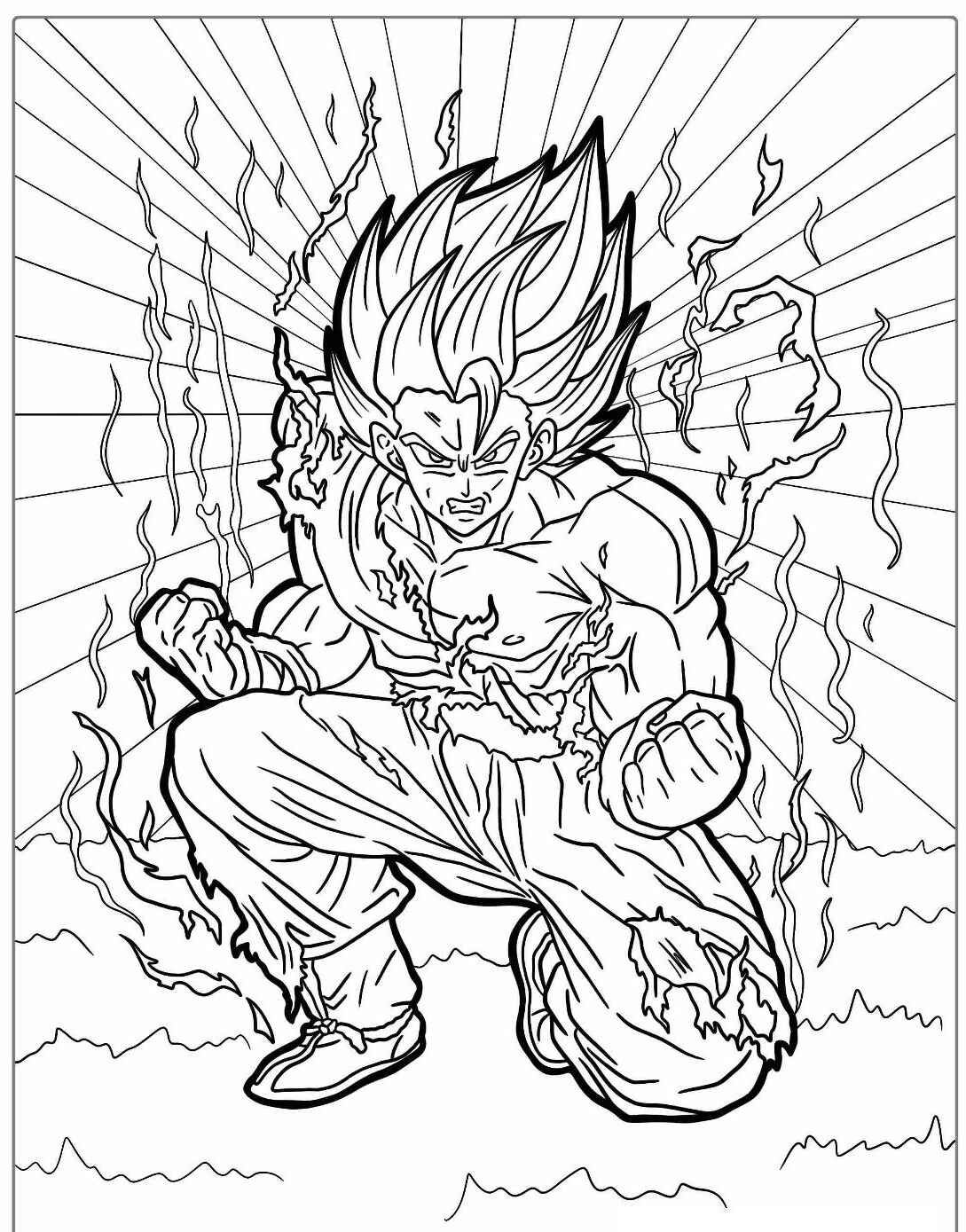 Desenho do Goku em transformação super para imprimir e colorir