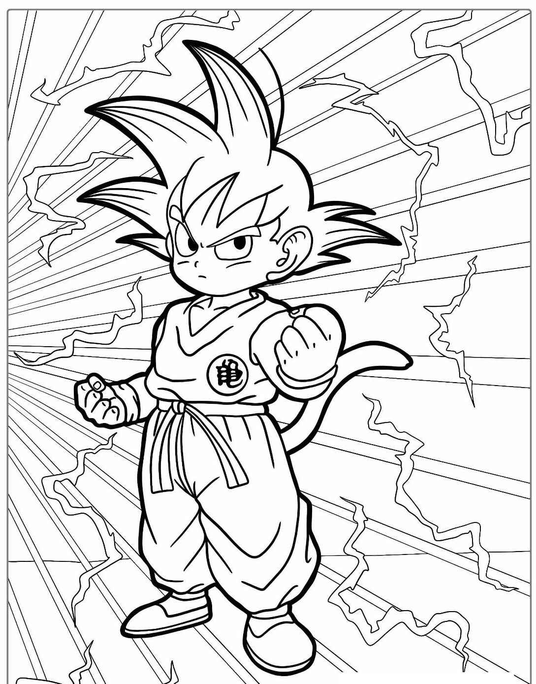 Desenho do Goku em pose de luta para imprimir e colorir