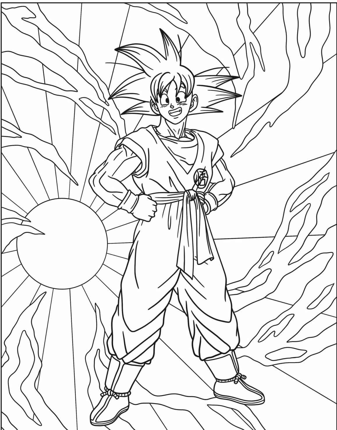 Desenho do Goku em pose de vitória para imprimir e colorir