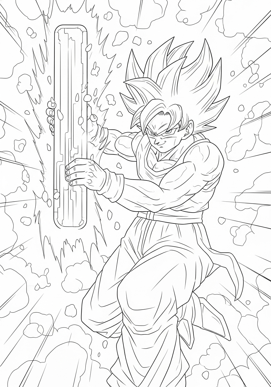 Desenho do Goku em ação usando a Genkidama para colorir