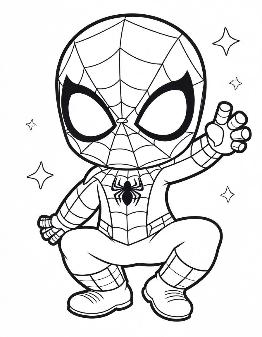 Desenhos do Homem Aranha: super herói fofo em pose simples