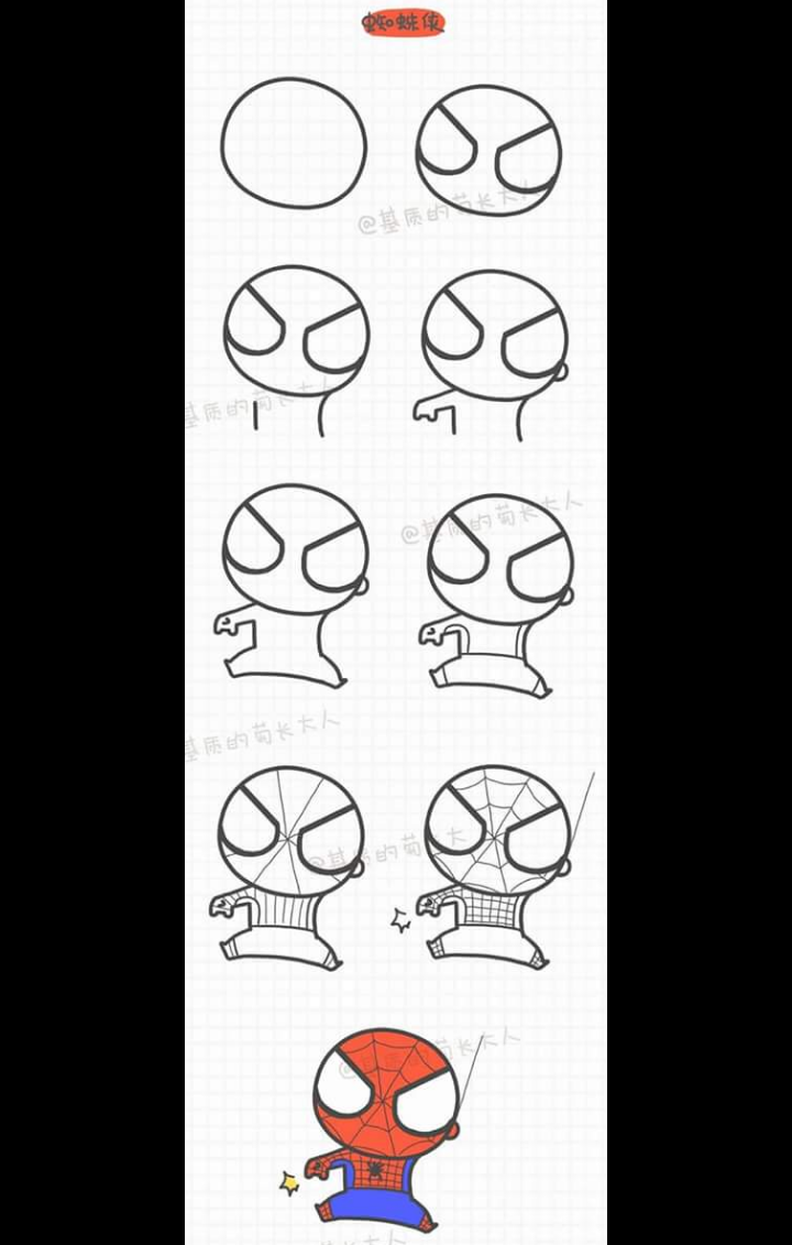 Desenhos do Homem Aranha: Passo a passo do Homem Aranha fofo