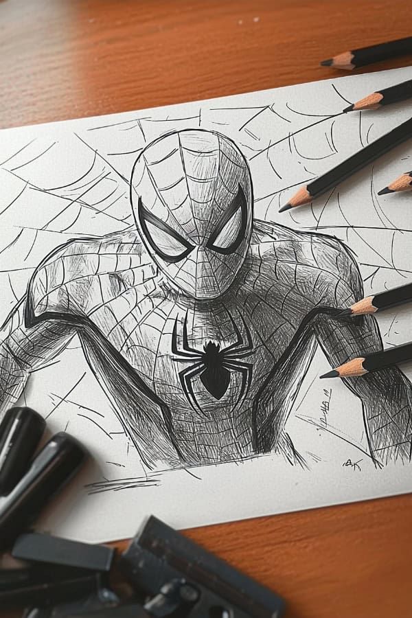 Desenhos do Homem Aranha: Homem Aranha realista a lápis para desenhar