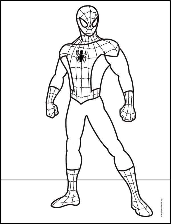 Desenhos do Homem Aranha: Homem Aranha em pose poderosa para desenhar