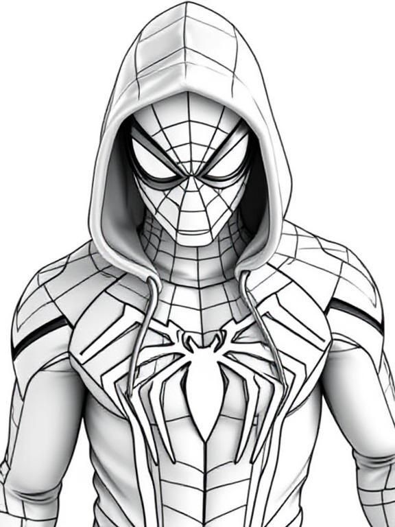 Desenhos do Homem Aranha: Homem Aranha realista com capuz para desenhar