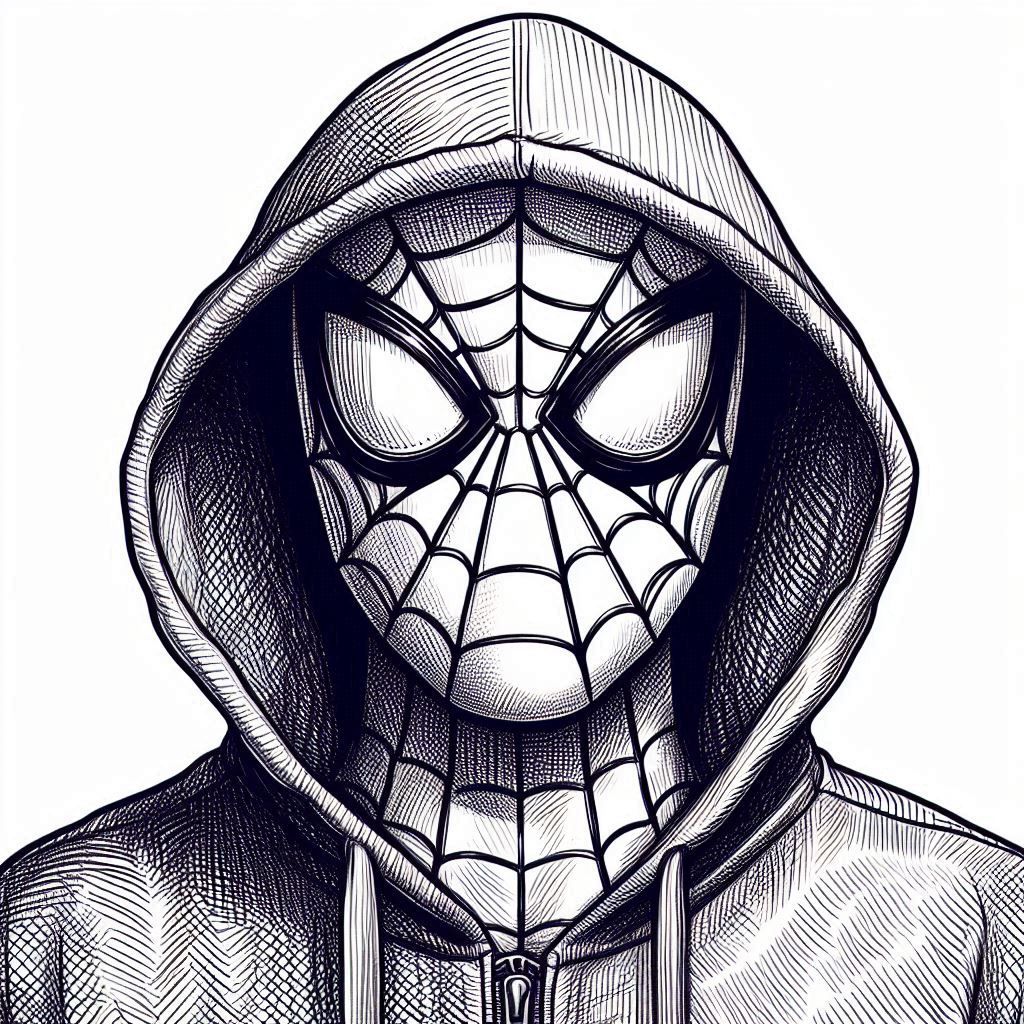 Desenhos do Homem Aranha: Homem Aranha com capuz para desenhar