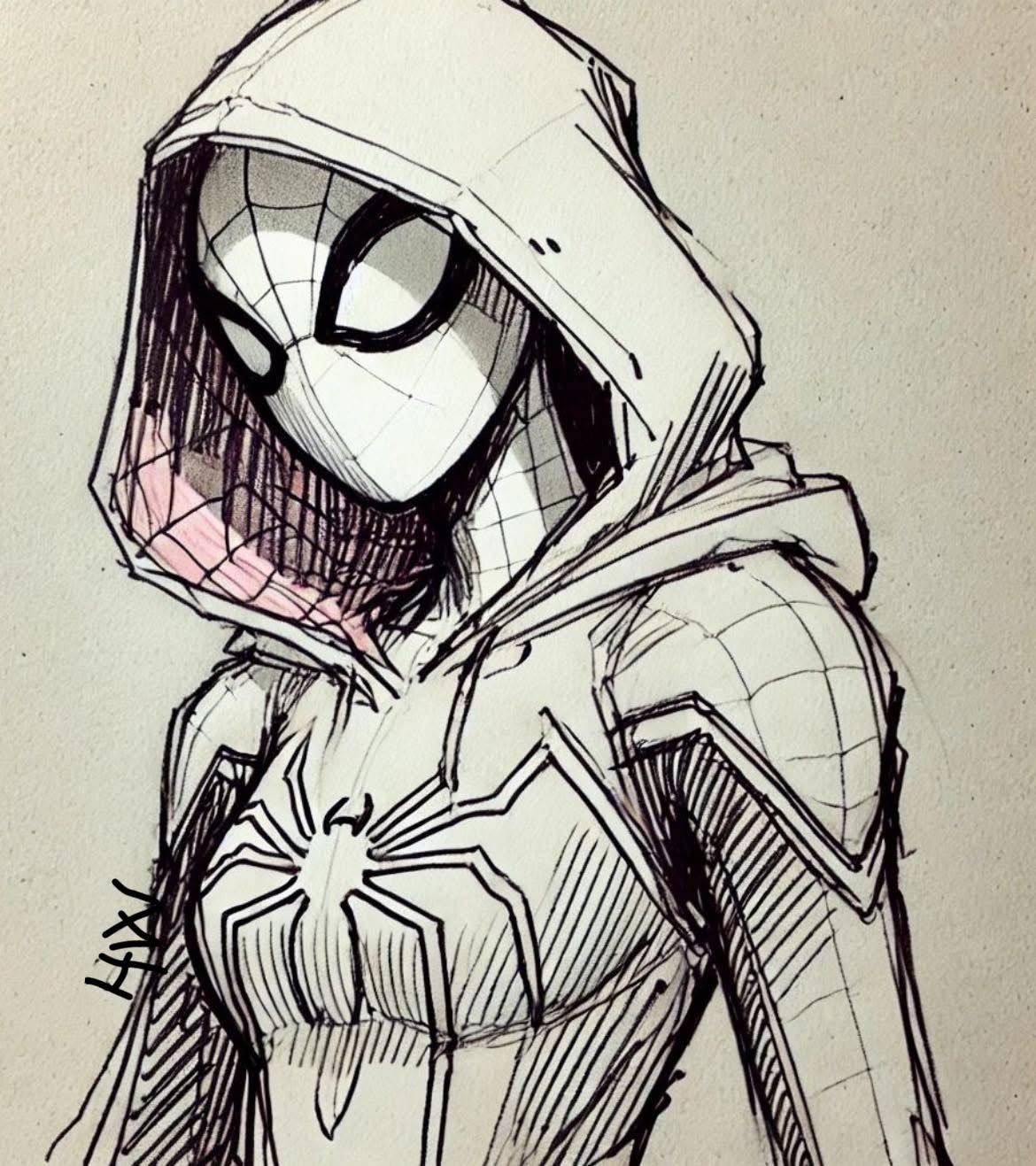 Desenhos do Homem Aranha: mulher aranha com capuz para desenhar