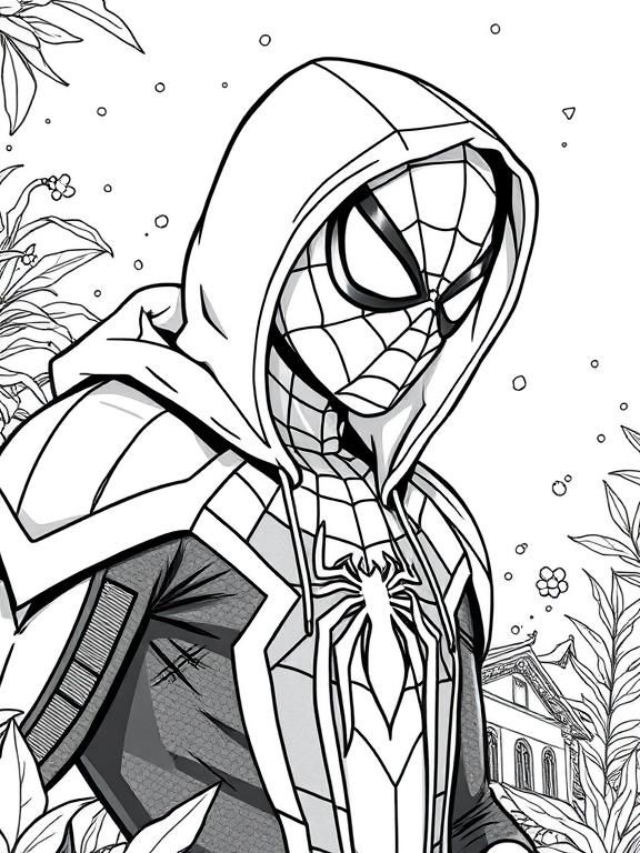 Desenhos do Homem Aranha: Homem Aranha com capuz para desenhar