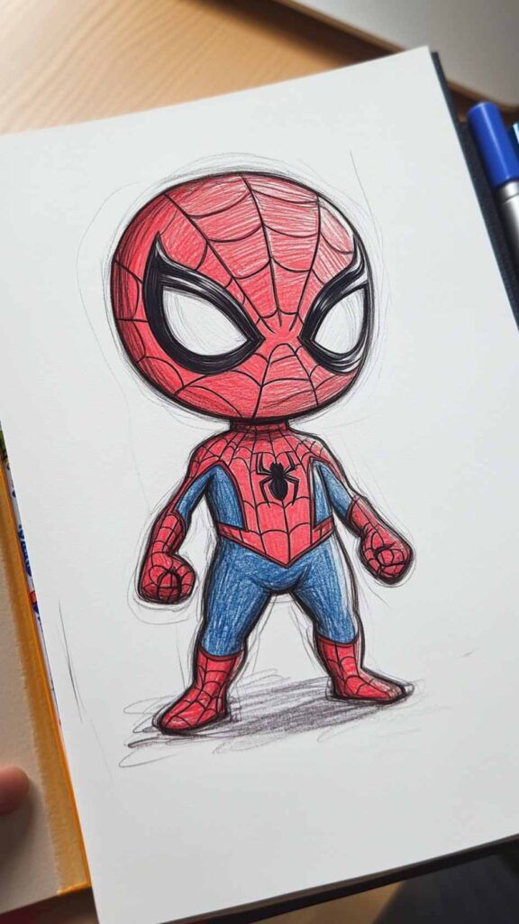 Desenhos do Homem Aranha: Homem Aranha fofo em pé para desenhar