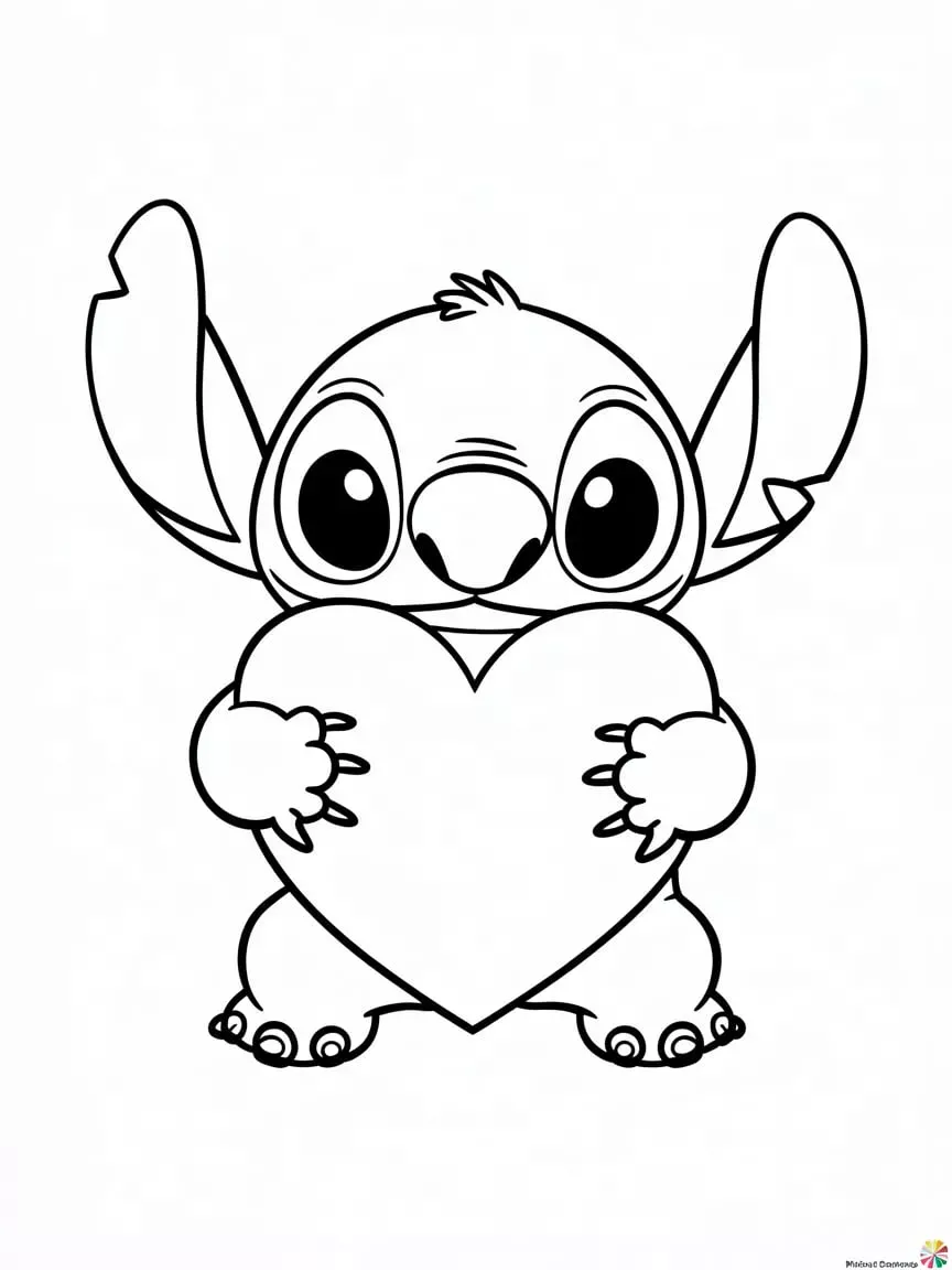 Desenhos do Stitch Stitch segurando um coração para desenhar