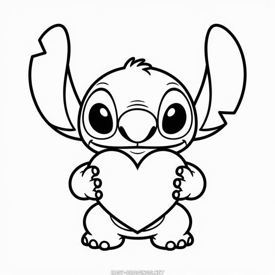 Desenhos do Stitch: Stitch segurando um coração para desenhar