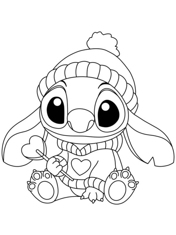 Desenhos do Stitch: Stitch fofo sentado segurando coração