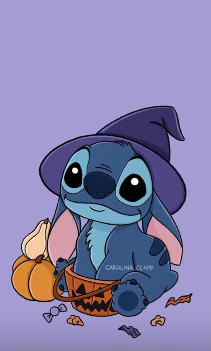 Desenhos do Stitch: Stitch fofo com chapéu de bruxa para desenhar
