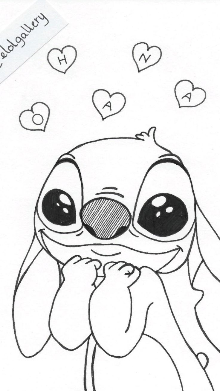 Desenhos do Stitch: Stitch feliz com corações para desenhar
