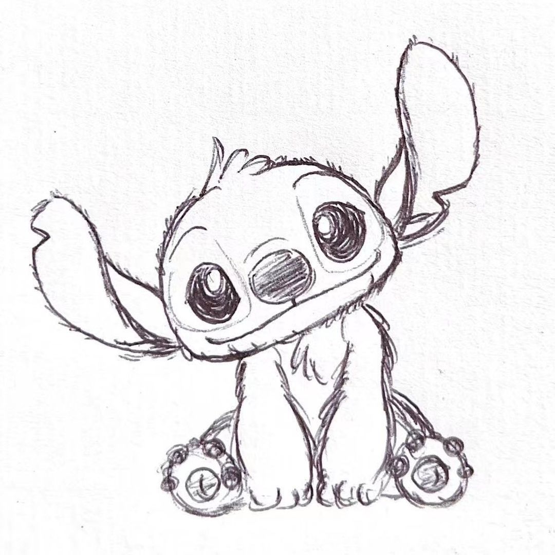 Desenhos do Stitch Stitch fofo sentado com sorriso para desenhar