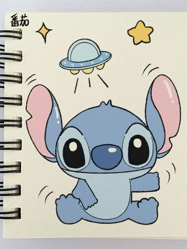 Desenhos do Stitch: Stitch fofo com disco voador para desenhar