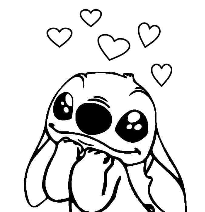 Desenhos do Stitch: Stitch fofo com corações para desenhar