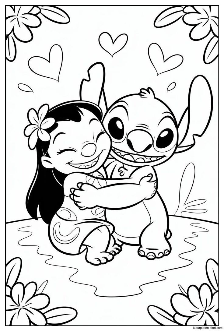 Desenhos do Stitch: Stitch e Lilo se abraçando para desenhar
