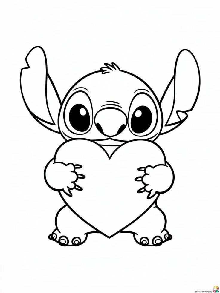 Desenhos do Stitch: Stitch fofo segurando um coração