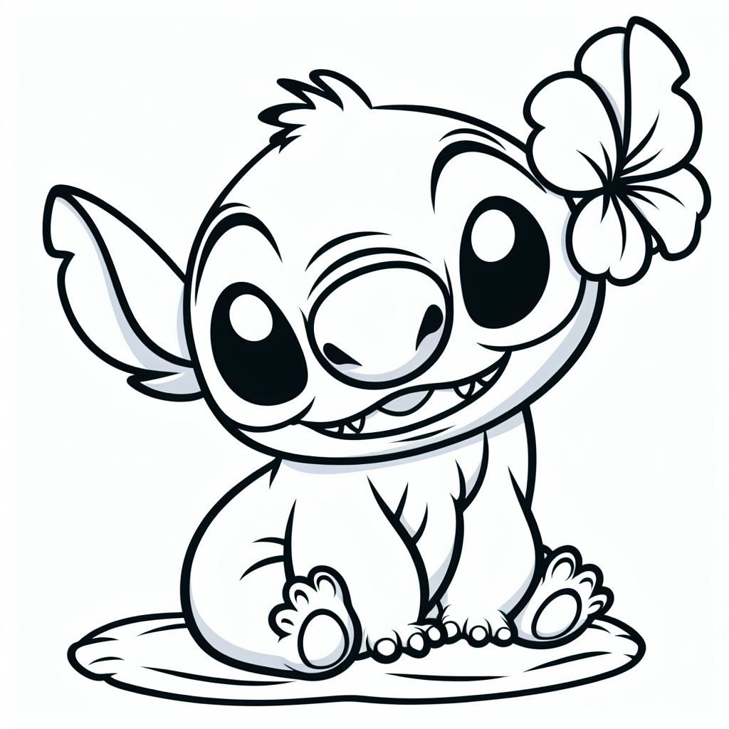 Desenhos do Stitch: Stitch fofo com flor para desenhar
