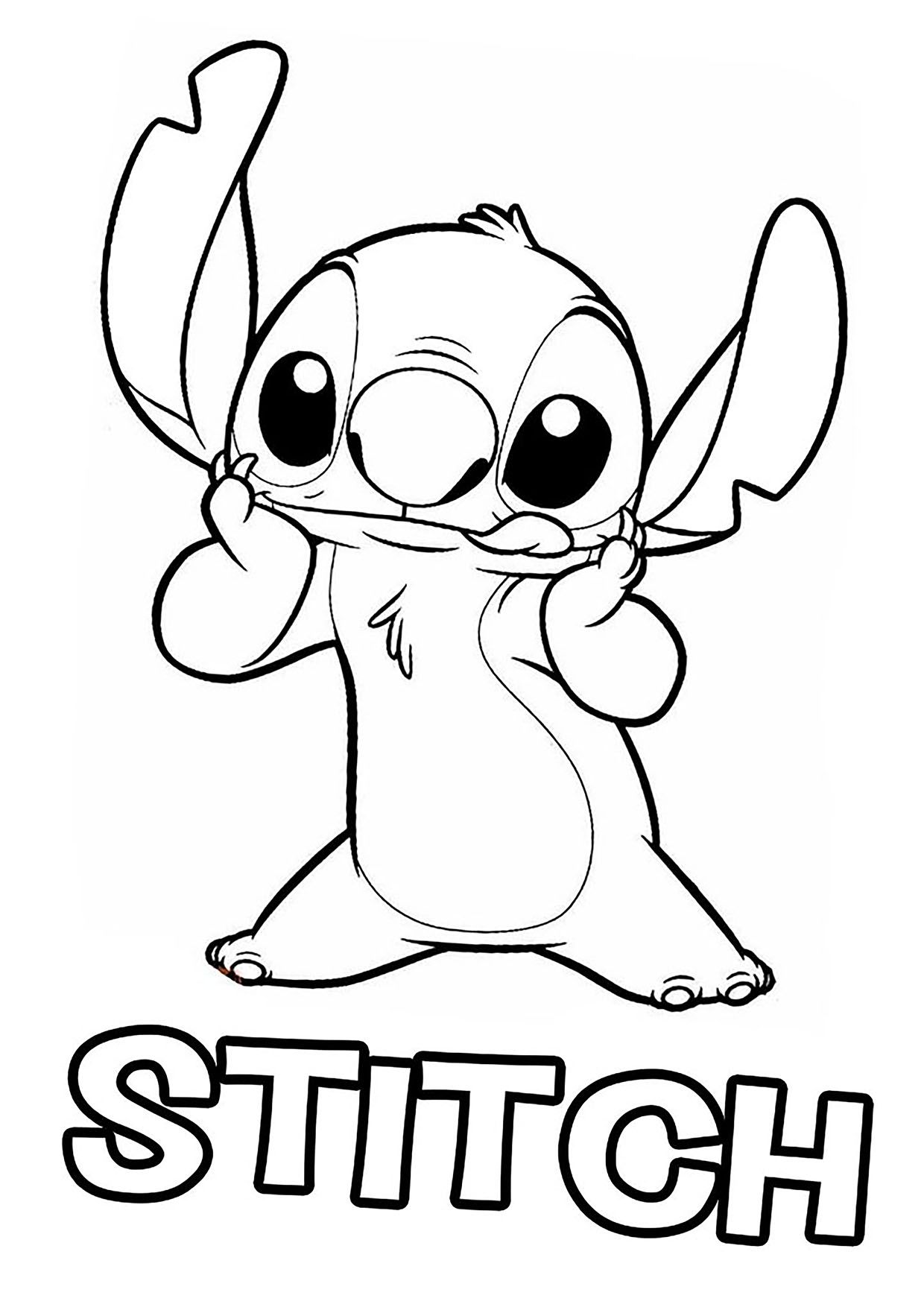 Desenhos do Stitch: Stitch fofo segurando as orelhas para desenhar