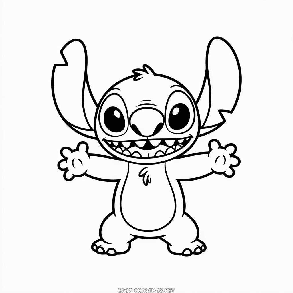 Desenhos do Stitch: Stitch alegre com braços abertos para desenhar