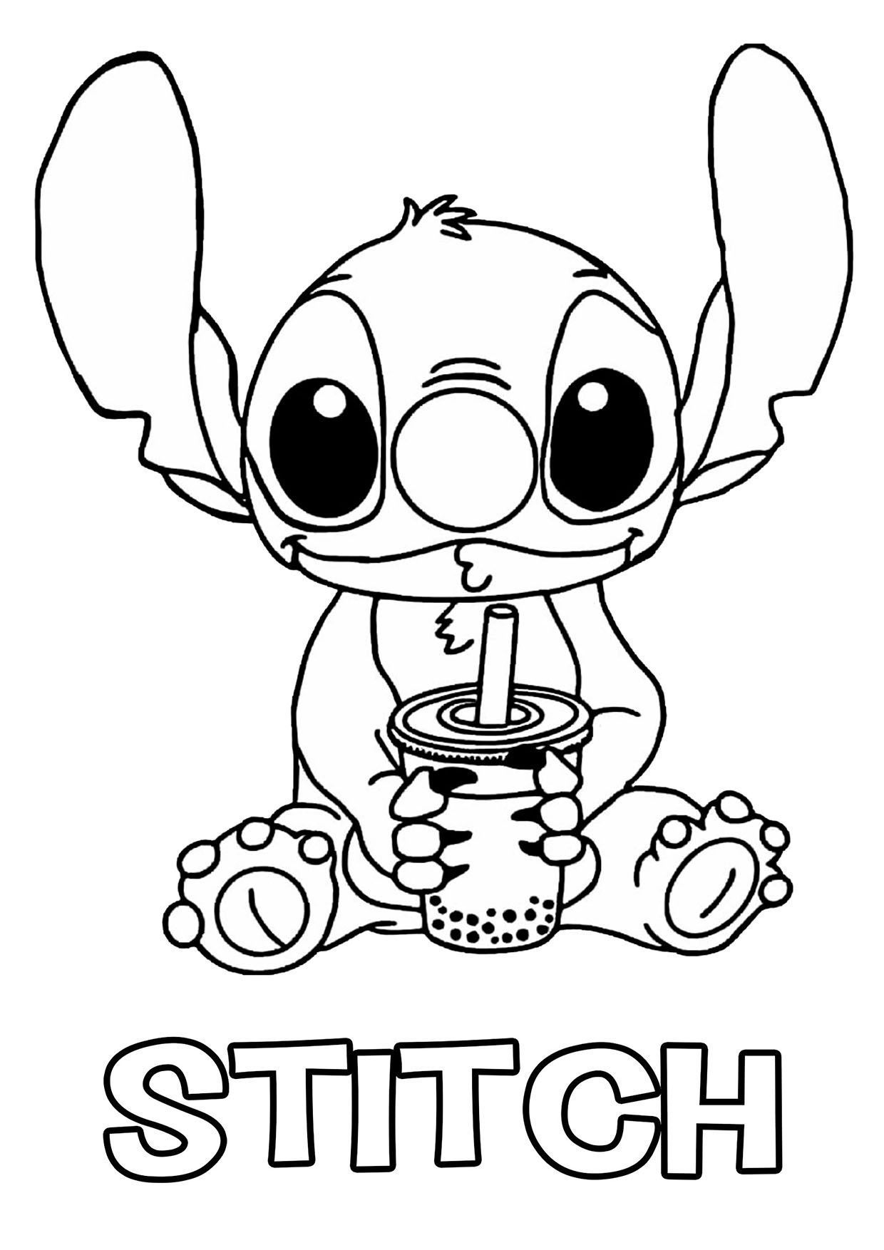Desenhos do Stitch: Stitch fofo segurando copo para desenhar