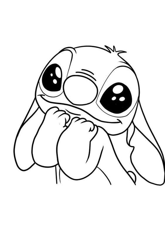 Desenhos do Stitch: Stitch fofo sorrindo com as mãos juntas