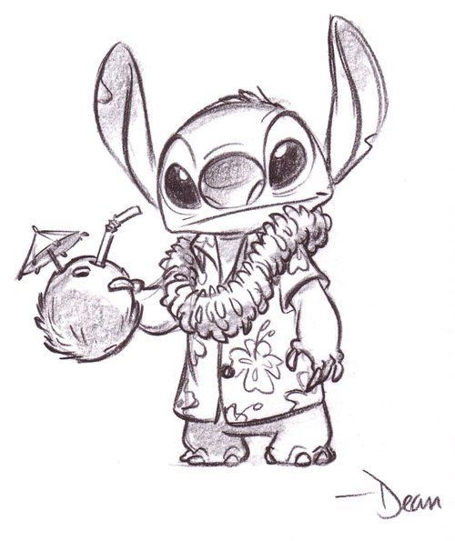 Desenhos do Stitch: Stitch com roupa havaiana e coco