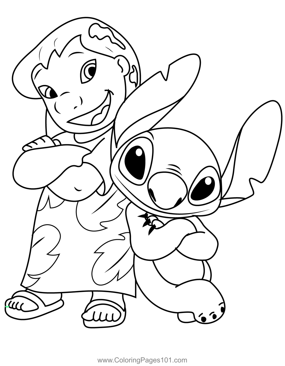 Desenhos do Stitch: Stitch e Lilo sorrindo para desenhar