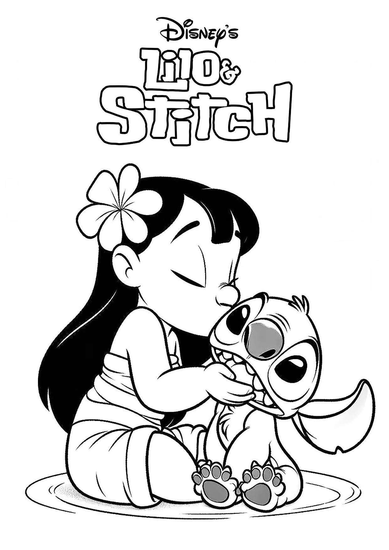 Desenhos do Stitch: Lilo e Stitch fofos se abraçando para desenhar