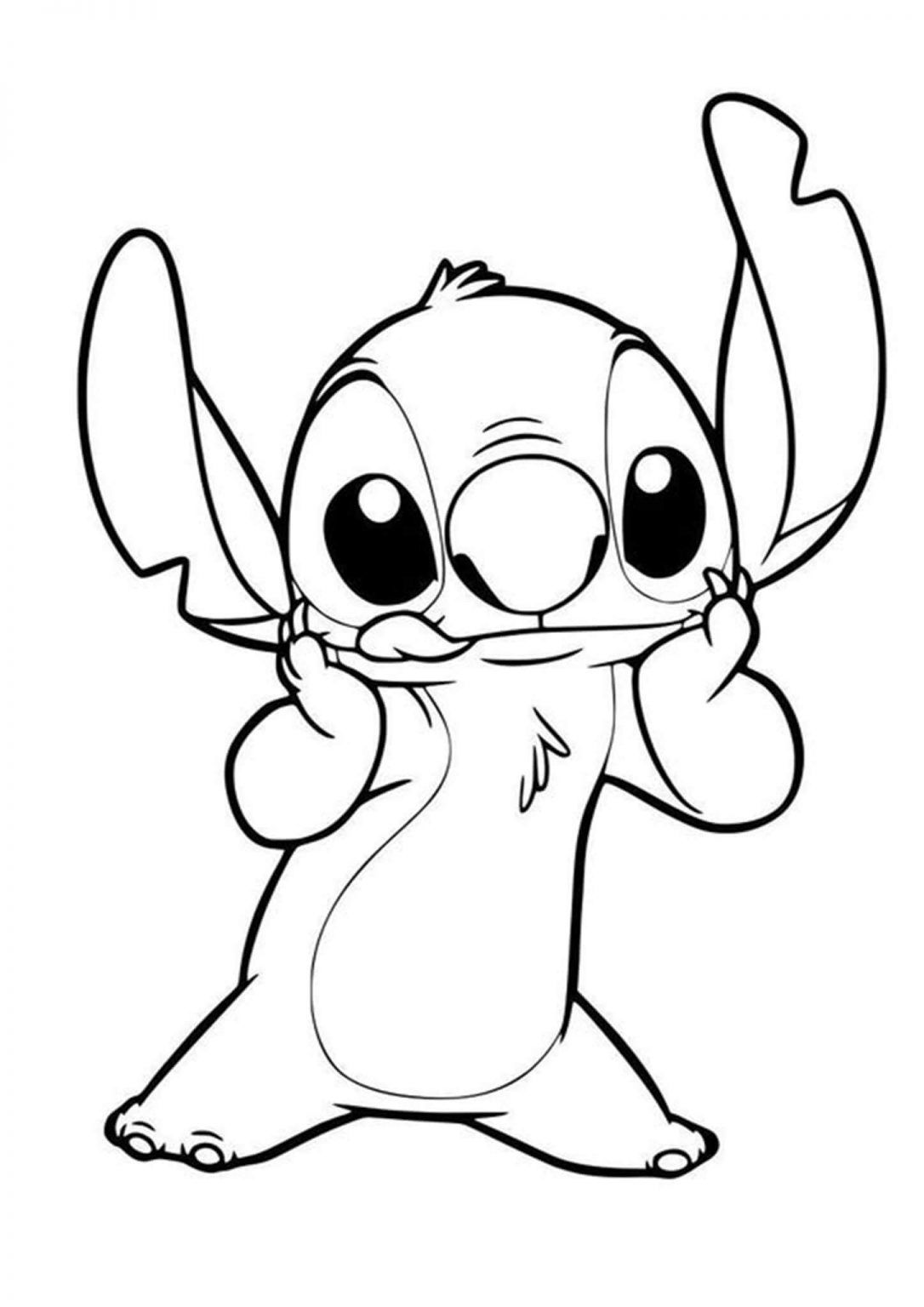 Desenhos do Stitch: Stitch fofo com orelhas balançando para desenhar