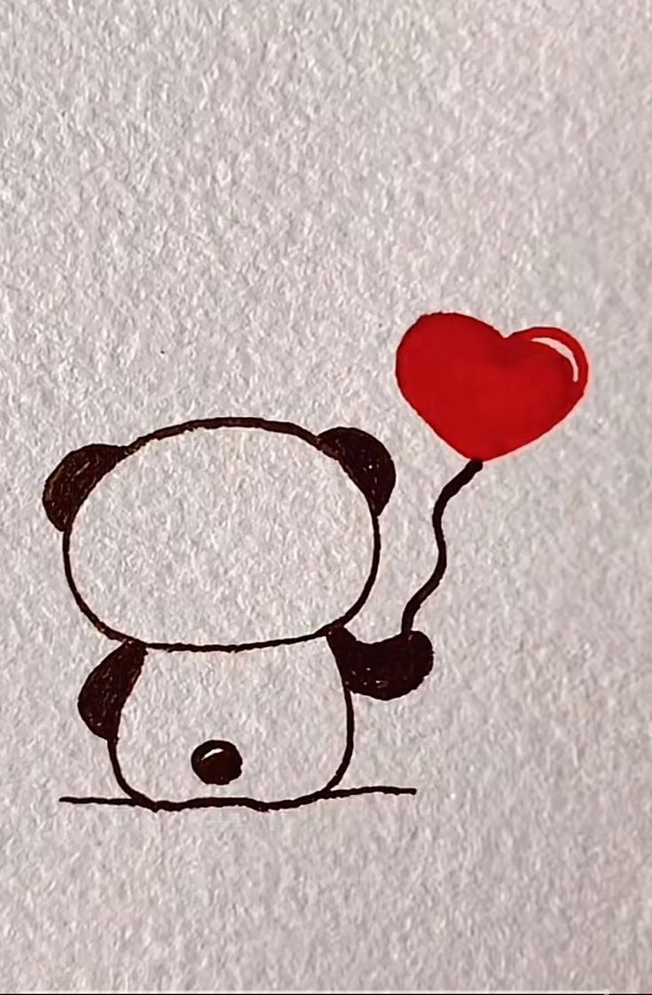Desenho Fácil para Desenhar: Panda segurando um balão coração