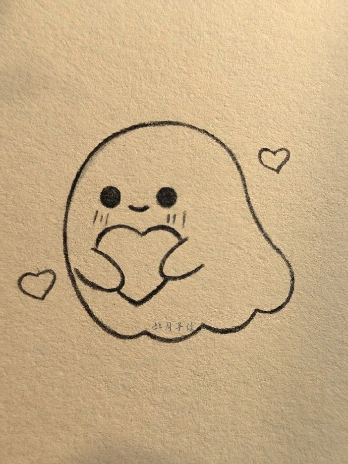Desenho Fácil para Desenhar: Fantasminha fofo segurando coração