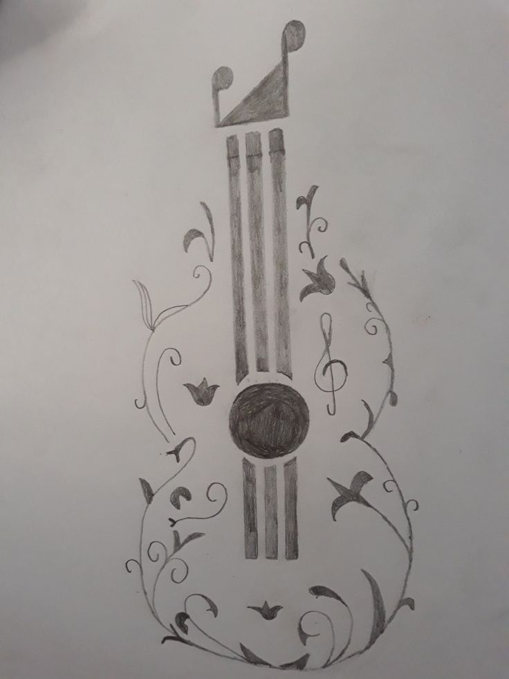 Desenho Fácil para Desenhar: Guitarra com detalhes florais