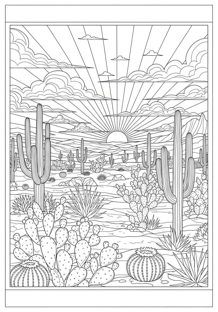 Desenho de Paisagem do Deserto para colorir