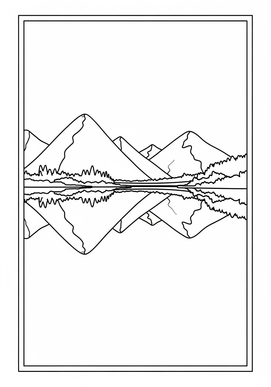 Desenho para Colorir para Adultos de montanhas e reflexo na água